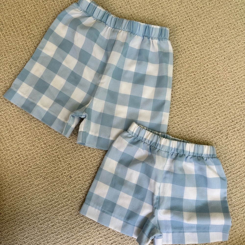 Blue and White Checkered Shorts Set